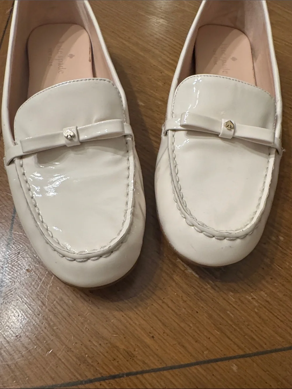 Kate Spade Cream Danika Leather Bow Loafers Driving Shoes Moccasins Size 9